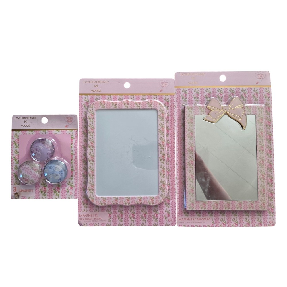 LoveShackFancy Yoobi Locker Set OS Pink New Magnetic Mirror Whiteboard Magnets